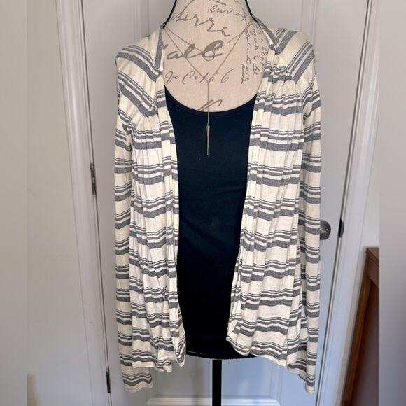 Ella Moss Women's sz L Cream Gray/Silver Stripe Open Drape Cardigan Sweater - Picture 1 of 10